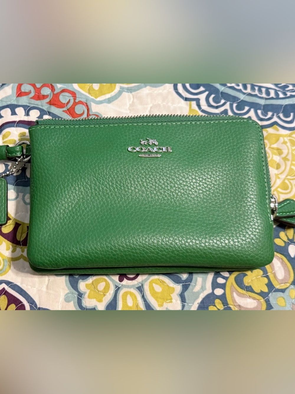 COACH Pebbled Leather Green Wristlet